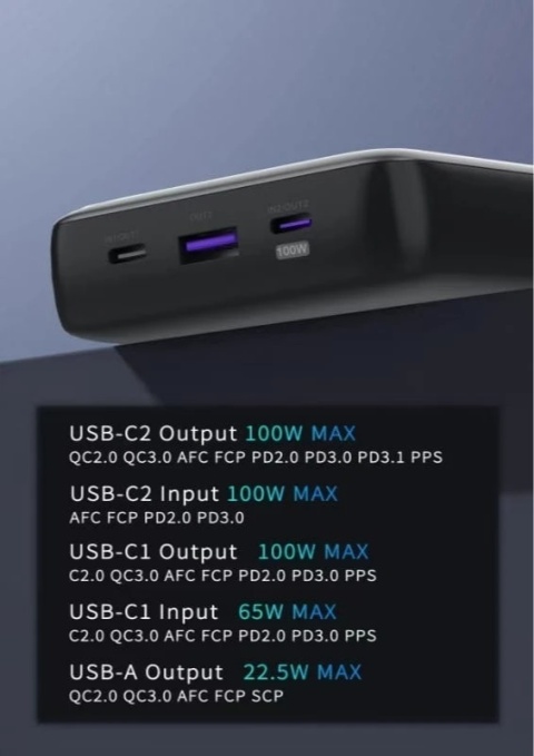 Powerbank ENERON 100W 20000mAh + kabel USB-C 100W 50 cm